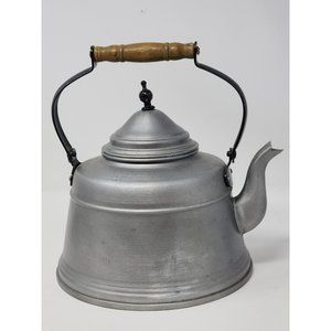 Vintage Unmarked Aluminum‎ Tea Pot/Kettle With Wooden Handle